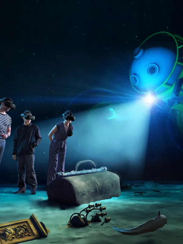 Apmeklētājs ar VR brillēm TITANIC pieredzē